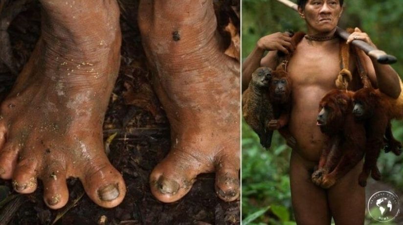 Así se ven los pies de un integrante de la Tribu Huaorani