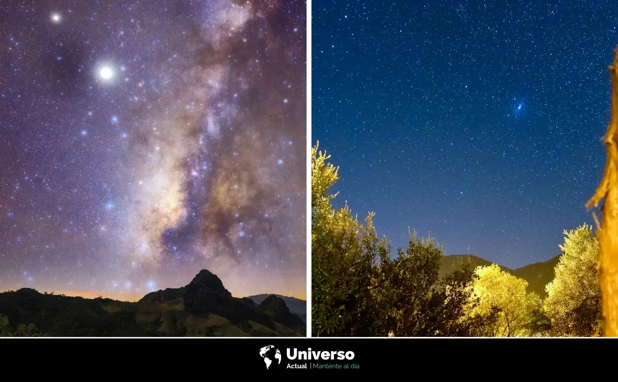 Vía Láctea y Andrómeda vistas desde la tierra